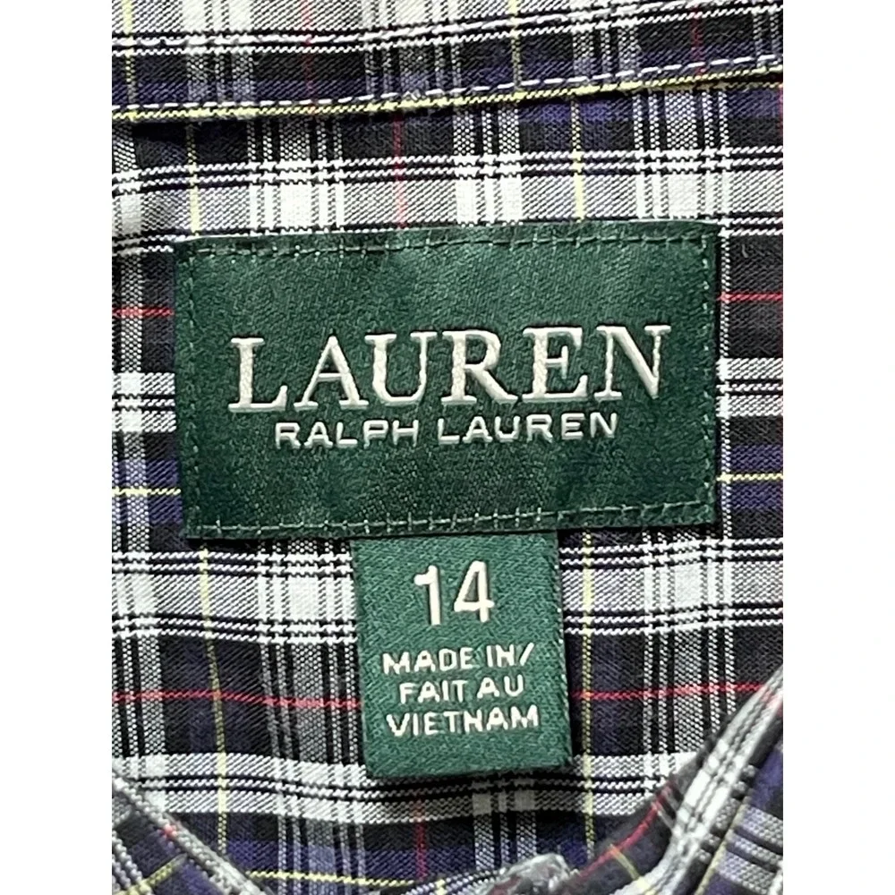 Lauren Ralph Lauren Kids Navy Plaid Button Down Shirt Size 14 Long Sleeve Logo